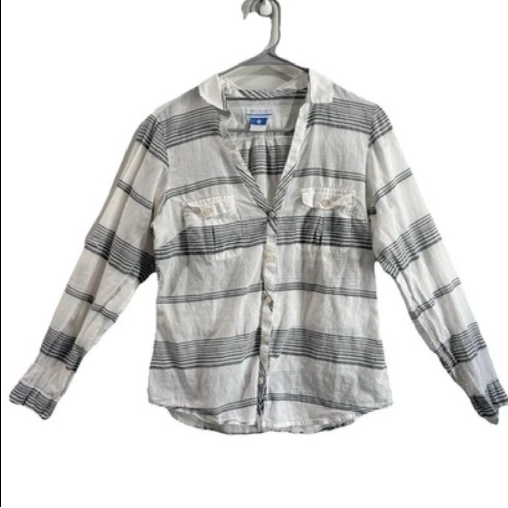 Columbia Striped Button Down Summer Casual Coastal Shirt Size S